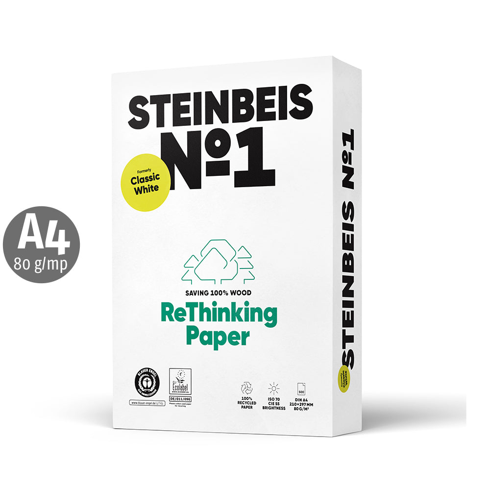 Hartie copiator reciclata, Steinbeis NO 1 Classic White, A4, 80 g/mp, 500 coli/top Hartie copiator reciclata, Steinbeis NO 1 Classic White, A4, 80 g/mp, 500 coli/top